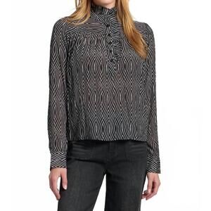 NEW APNY ruffle half placket blouse in black/white